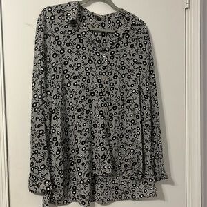 LOFT Floral Button Up Blouse Black/Grey Multicolor L